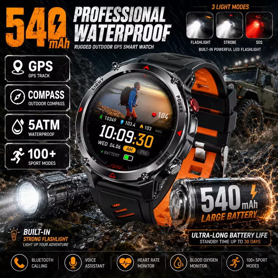 Resistance Bands Set With Handles - Smartwatch Militare GPS 540mAh, Impermeabile 3ATM,
